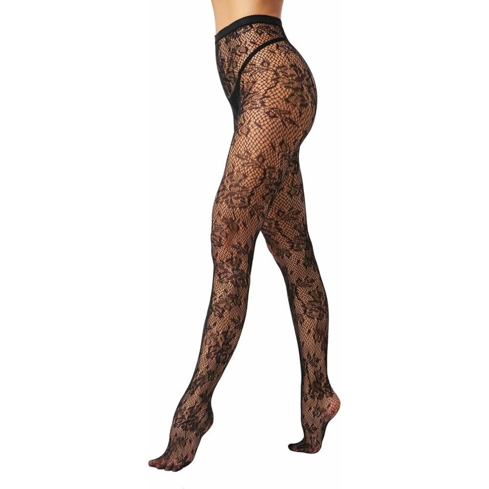 🆕Women's Black Flower  Fishnet Tights with Floral Design Elegant and Stylish